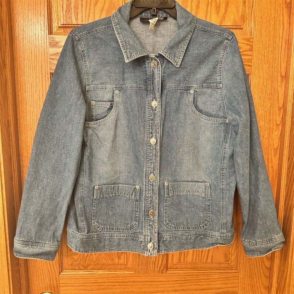 Sag Harbor Sport Denim Jacket Womens Size M Medium Blue Button Front